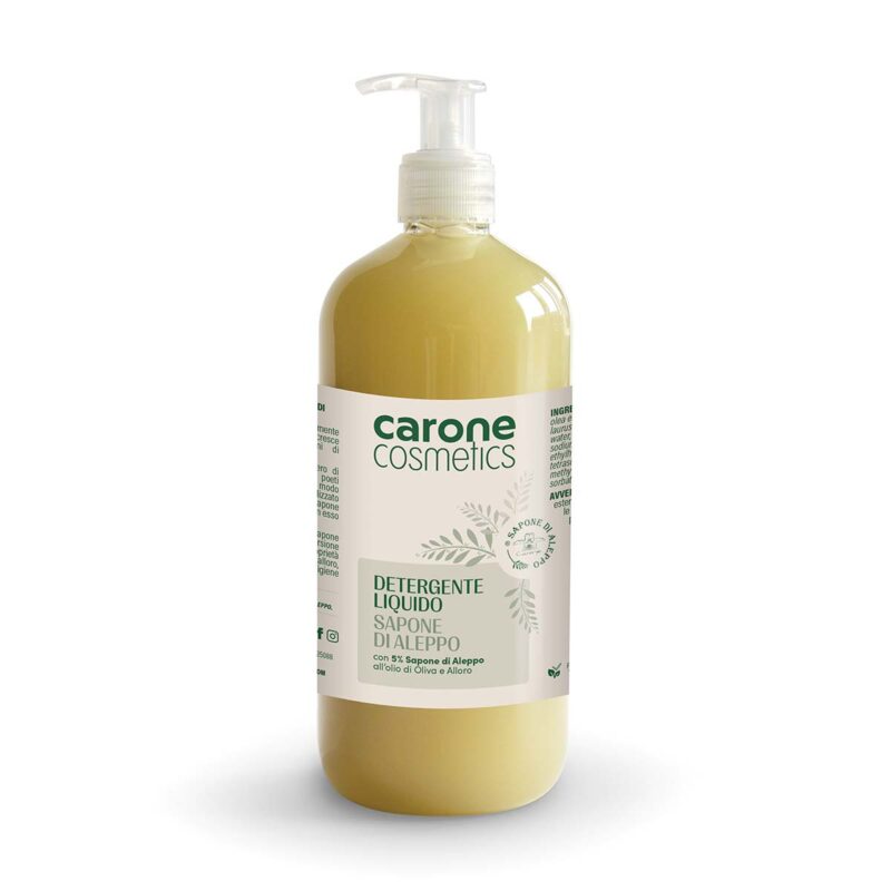 Carone Cosmetics Sapone Aleppo Detergente Liquido 500ml 0083 001 Carone Cosmetics • Sapone di Aleppo • Prodotti Cosmetici Naturali