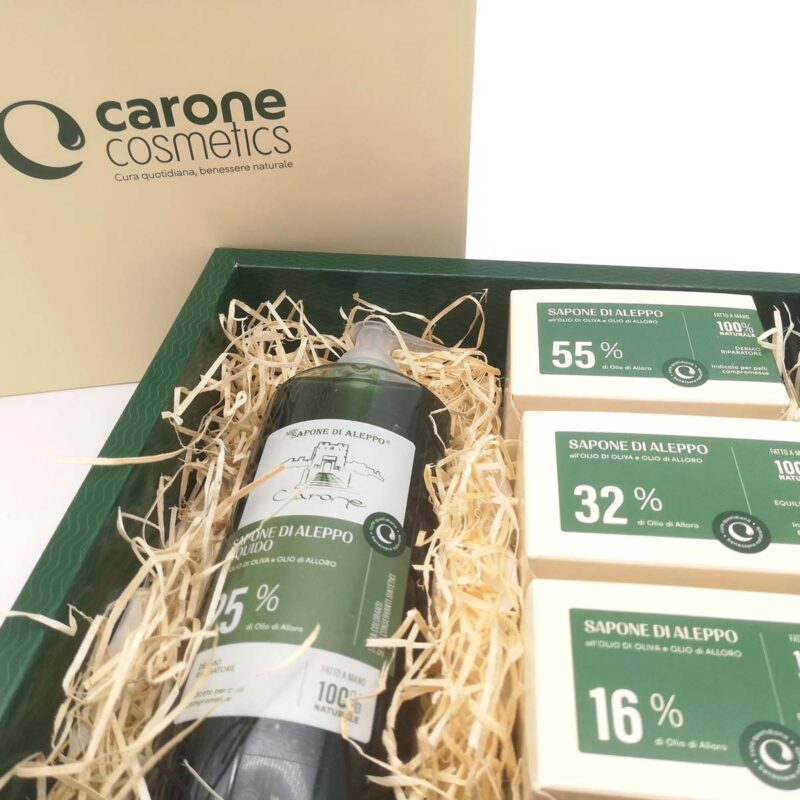 Carone Cosmetics Box Sapone Aleppo 001 Carone Cosmetics • Sapone di Aleppo • Prodotti Cosmetici Naturali